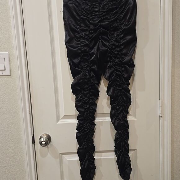 Akira Bow Down Ruched Satin Pants- Black - Picture 7 of 8